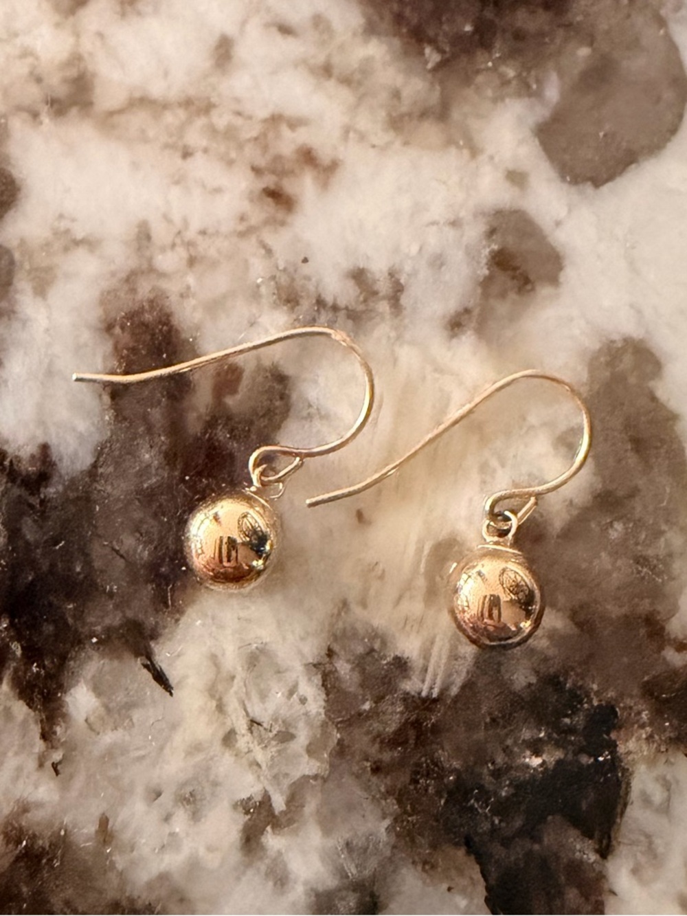 14K Italian Gold Drop Ball Dangle Earrings, Stamped 14K ITALY